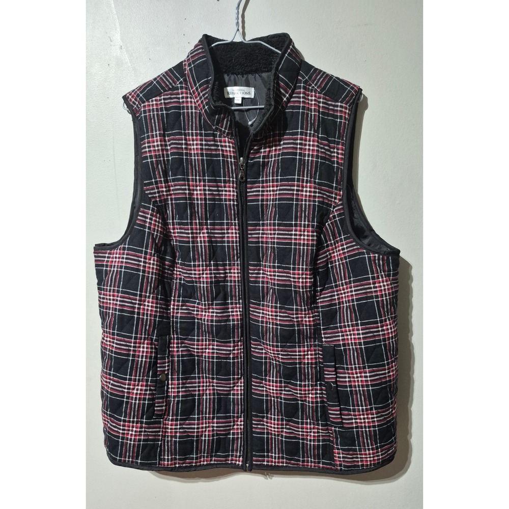 Northern Reflections Plaid Quilted Vest Womens XXL Black Red Cotton Sherpa Trim